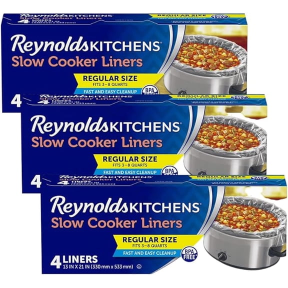 Reynolds Slow Cooker Liners, Regular Size, 4 CT, (Pack of 3)