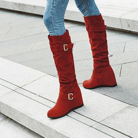 

Jyeity Fall Fashion 2023 Warm And Comfortable Suede Belt Buckle All Match Inner Heightening Waterproof Boots For Women Red Size 41(US:8.5)
