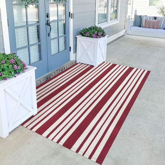 Alfombra KILOCOCO de algodón a rayas rojas, 122 x 183 cm, lavable