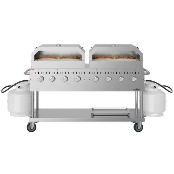 60 in. 8-Burner Commercial Outdoor Propane Gas Grill with Two 30 in. Pizza Ovens in Stainless-Steel, ETL Listed (CGKIT6-P30P30)