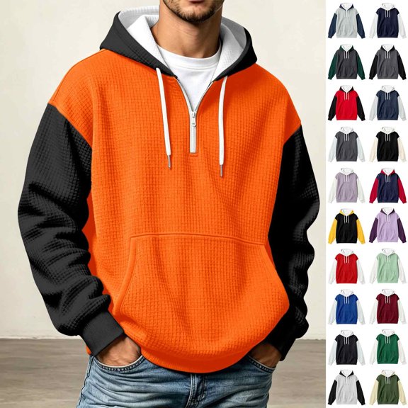 Gyexs Quarter Zip Pullover Men Hoodie Oversized Half Zip Hoodies with Pocket Long Sleeve Tops