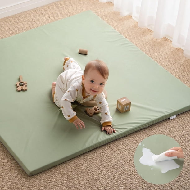 Alfombra de juego de bebé de cuero vegano, 119,4 x 119,4 cm, alfombra de parque grueso acolchado e impermeable para bebés y niños pequeños, elegante y fácil de limpiar, para juegos de