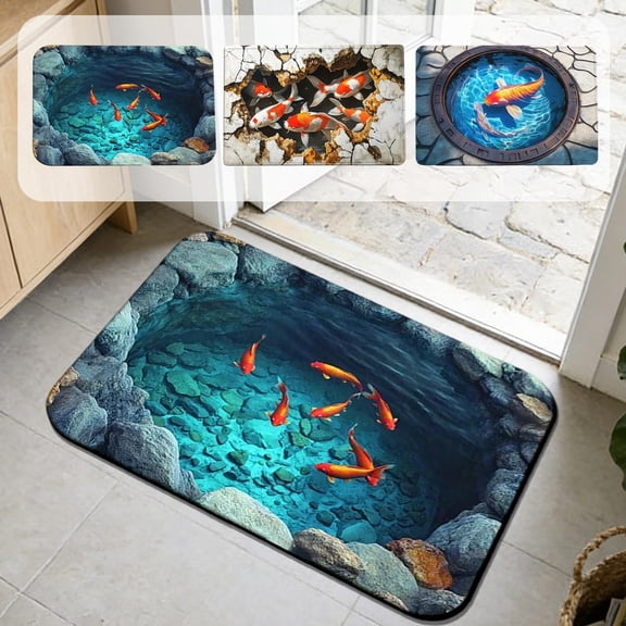 RKSTN Front Door Mat Outdoor Indoor, 15.7"x23.6" Stereoscopic Visual Effect Entrance Waterproof Door Mat Outside Entrance, All-Weather Non-Slip Outside Doormat for Garage Patio Entryway
