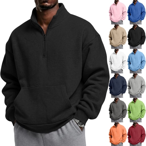GrmtClth Men's Quarter Zip Sweatshirt Long Sleeve Casual Lined Cozy Midweight Pullover Fall Winter Apparel with Pocket L