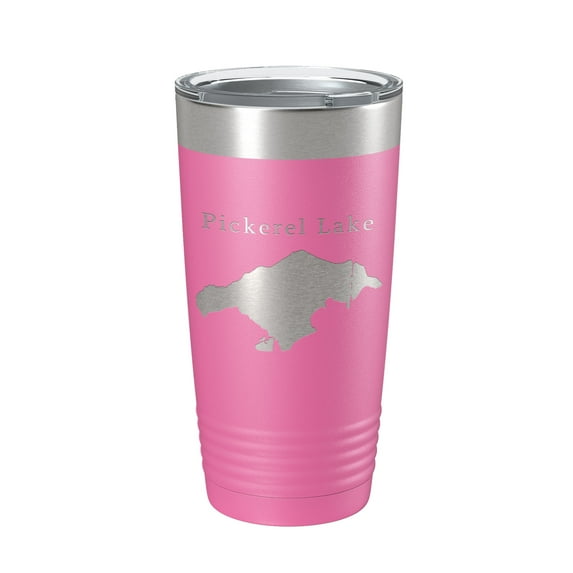 Pickerel Lake Map Tumbler Travel Mug Insulated Laser Engraved Coffee Cup Michigan 20 oz Pink
