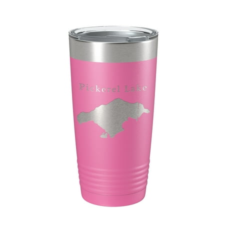 

Pickerel Lake Map Tumbler Travel Mug Insulated Laser Engraved Coffee Cup Michigan 20 oz Pink
