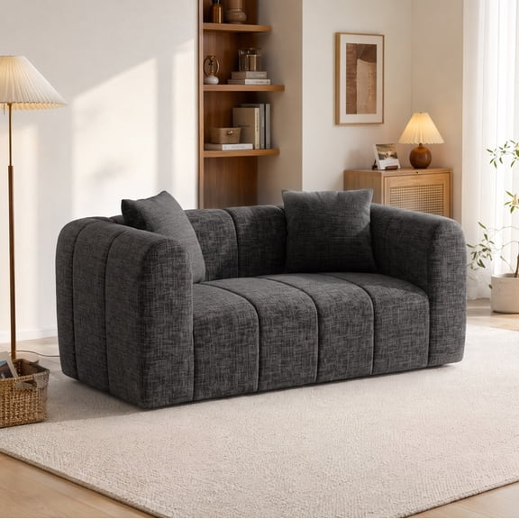 Meeyar Loveseat Sofa with 2 Cushions, 65" Modern Bubble Couch 2 Seater for Living Room, Charcoal Black