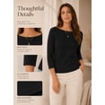 thumbnail image 4 of Women's Boat Neck 3/4 Sleeve T-Shirt, Cotton Modal Slim Fit Top, Black, XL, 4 of 8