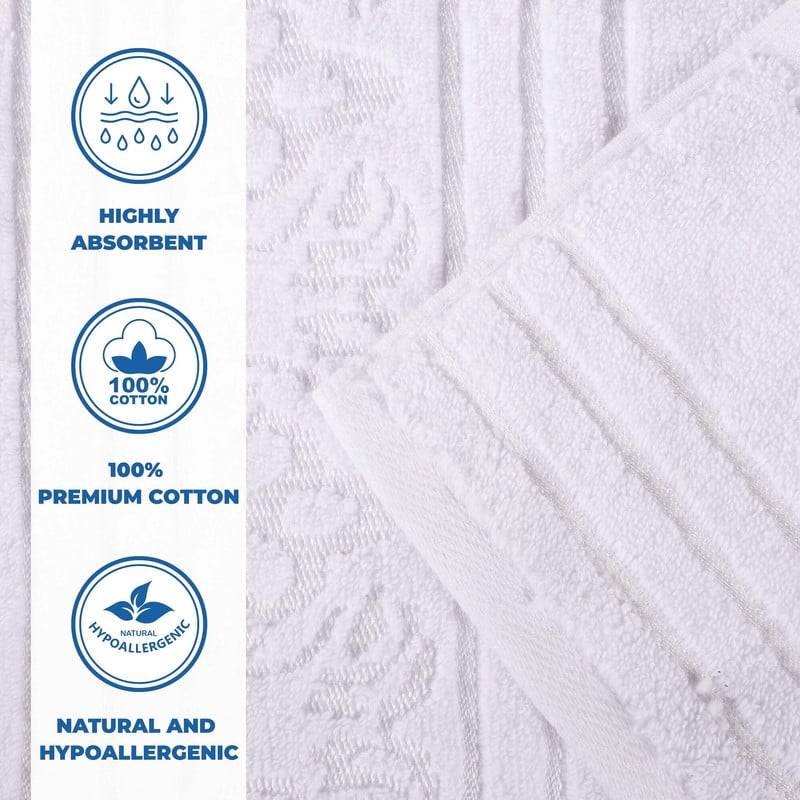 Superior Sadie Zero Twist Cotton Floral Bath Towel Set of 4 , White