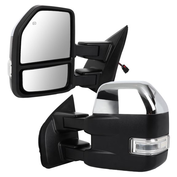 cciyu Towing Mirrors Replacement Fit 2015-2020 Ford F150 Pickup Power Adjusted,Heated,Turn Signal Light,Puddle Light,Auxiliary Lights,Temperature Sensor with Chrome Cap Housing A Pair