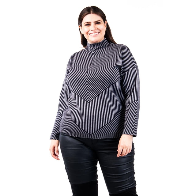 Sueter de rayas Roman Fashion /Tallas Extras, 6598 (Gris /negro) gris 38
