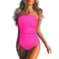 thumbnail image 1 of Daznico Women Strapless Swimsuit Lace-up Ruched Bandeau Bathing Suit Swimwear,Size S, 1 of 5