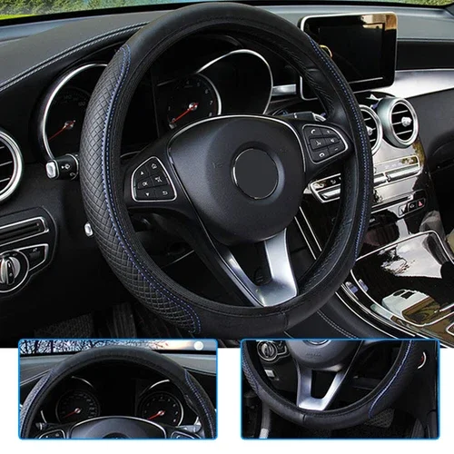 Car Steering Wheel Cover Leather Good Grip Accessories Bliue For 15"/37-38Cm Bl