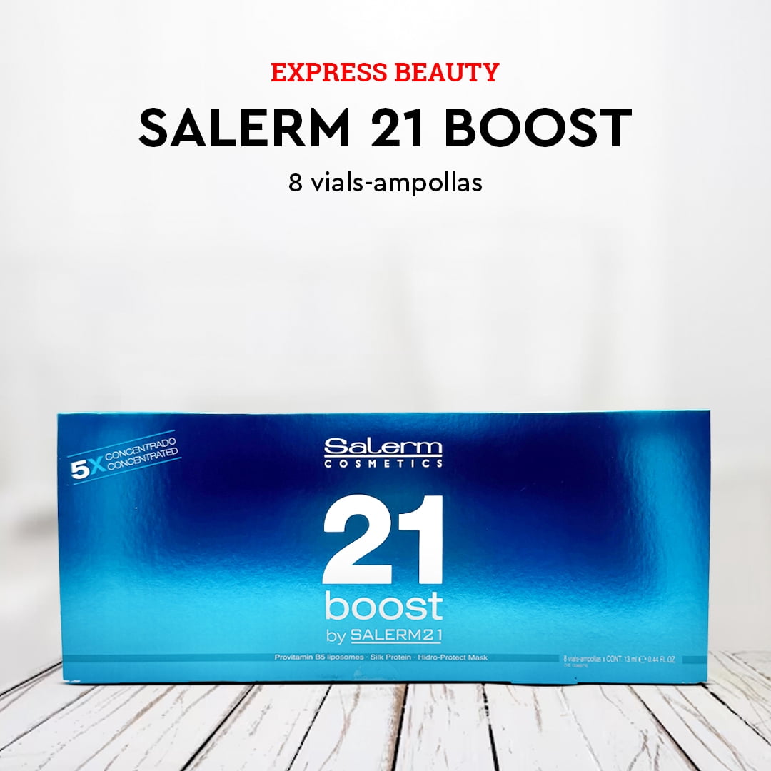 Express Beauty Hair Treatment Salerm Cosmetics Salerm 21 Boost, 5X Concentrated Leave-In Hydrating and Repairing Mask – 8 Vials (13 ml Each)