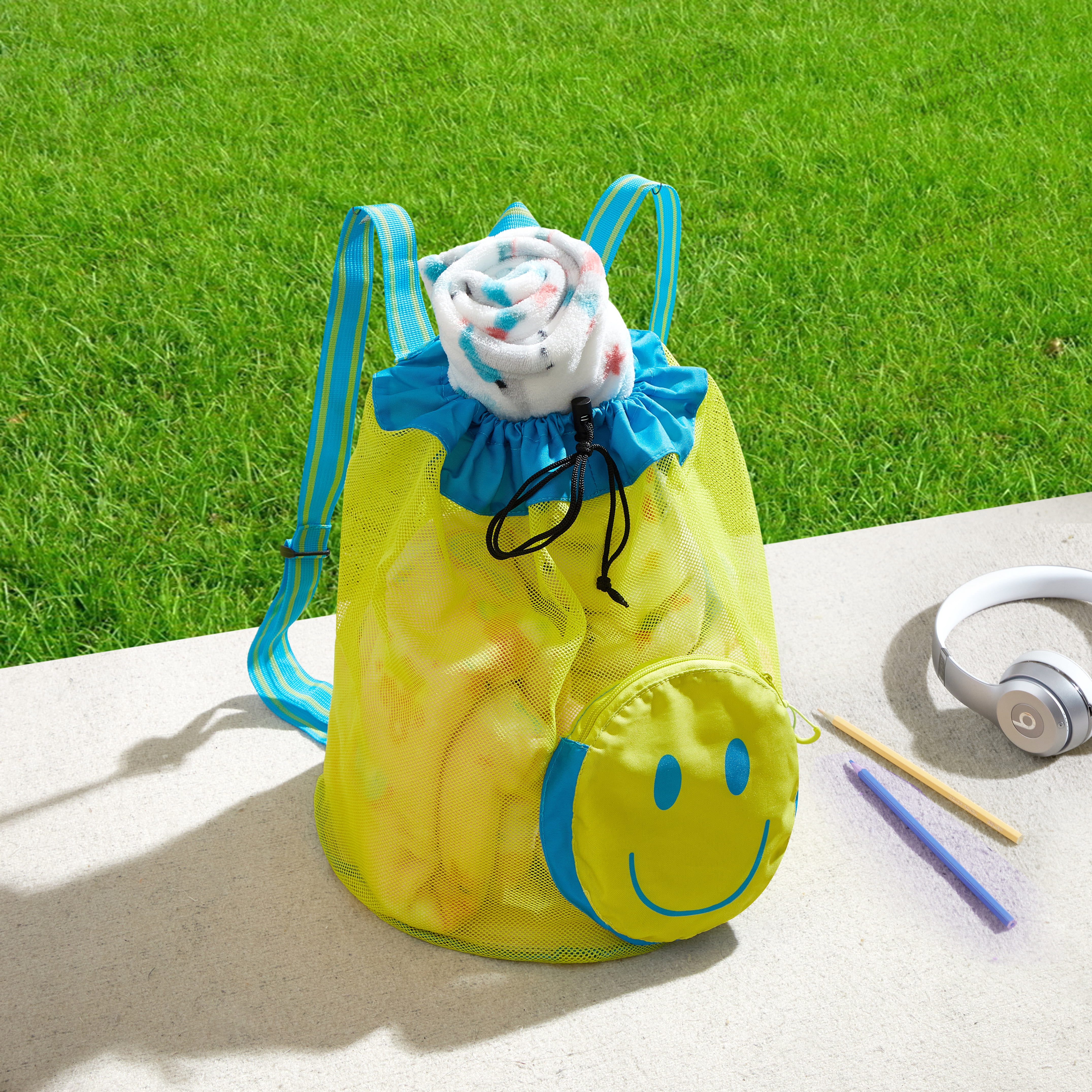 Sunshine Squad Smiley Beach Convertible Mesh Backpack
