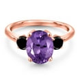 thumbnail image 3 of Gem Stone King 2.84 Ct Oval Purple Amethyst Black Diamond 18K Rose Gold Plated Silver Ring, 3 of 6