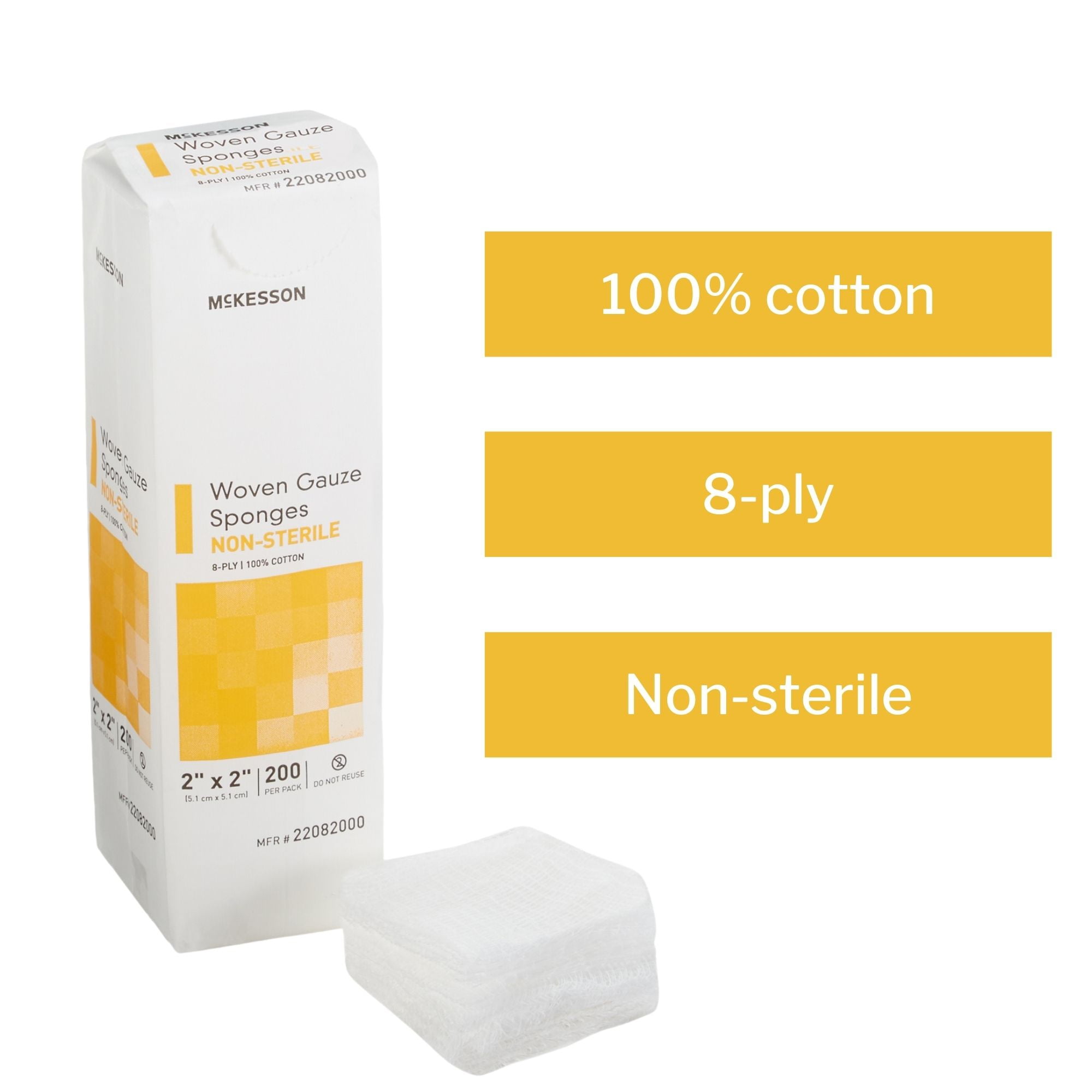 McKesson Woven Gauze Sponges, Non-Sterile 8-Ply Wound Pads, 2 in x 2 in, 200 per Pack, 25 Packs, 5000 Total