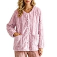 thumbnail image 3 of QATAINLAV Women's Winter Warm Fleece Pajamas Tops Cute Flower Long Sleeve Jackets Casual Button Down Sleepwear with Pockets Pink L, 3 of 10