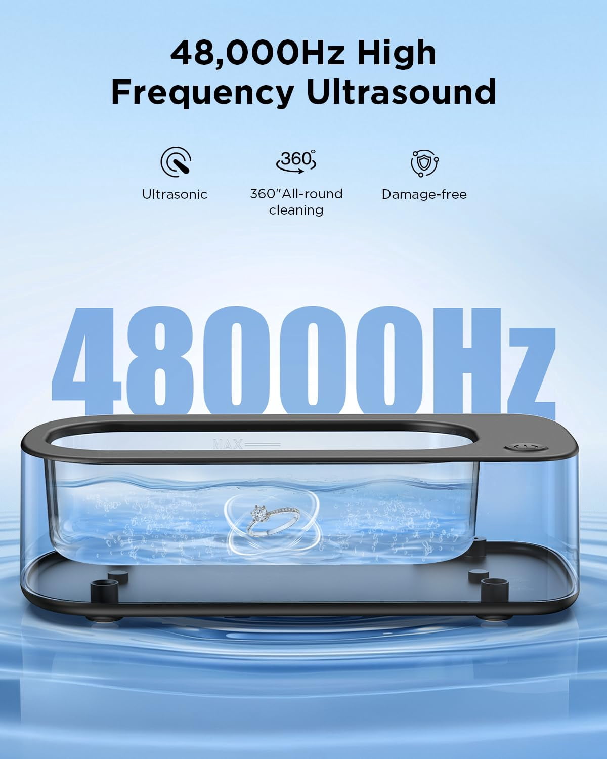 Ultrasonic Jewelry Cleaner Machine: 48KHz Ultra Sonic Cleaner for Jewelry,Eyeglass,Rings,Watch Band,Dentures,with Dual Cleaning Modes,350ML 304 Stainless Steel Tank,Gift for Wife,Mom,Daughter
