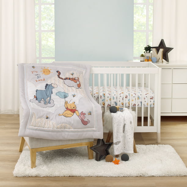 Disney Winnie Pooh "So Loved" Crib Bedding Set, 3-Pieces, Gray, Blue, White, Unisex, Tigger, Eeyore, Piglet - Walmart.com