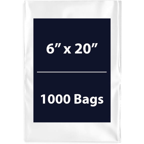Multiple Sizes Clear Flat Poly Bags - 6"x20" & (1000 Bags) 1.5Mil Flat Open Top Plastic Packaging Packing | Flexible and Durable Plastic Bags | Low-Density Polyethylene (LDPE)