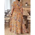 thumbnail image 2 of Random Floral Print Deep Shirred Waist Tie Plus Size Women Beach Maxi Dress, 2 of 6