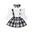 thumbnail image 1 of Dewadbow 3PCS Kid Baby Girl Long Sleeve Lace Tops Plaid Bib Dress Outfit Party Clothes, 1 of 5