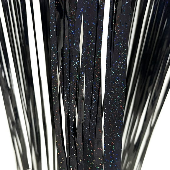 ERDOUY 2 Pack 3.28x9.84 Feet Silver Foil Fringe Backdrop Curtains, Tinsel Streamers Birthday Party Decorations, Fringe Backdrop for Graduation, Disco Party，Baby Shower，Black