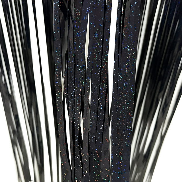 Nvzi Paquete de 2 cortinas con flecos de papel de aluminio plateado de 3,28 x 8,2 pies, serpentinas de oropel para decoraciones de fiesta de cumpleaños, fiesta de discoteca, color negro