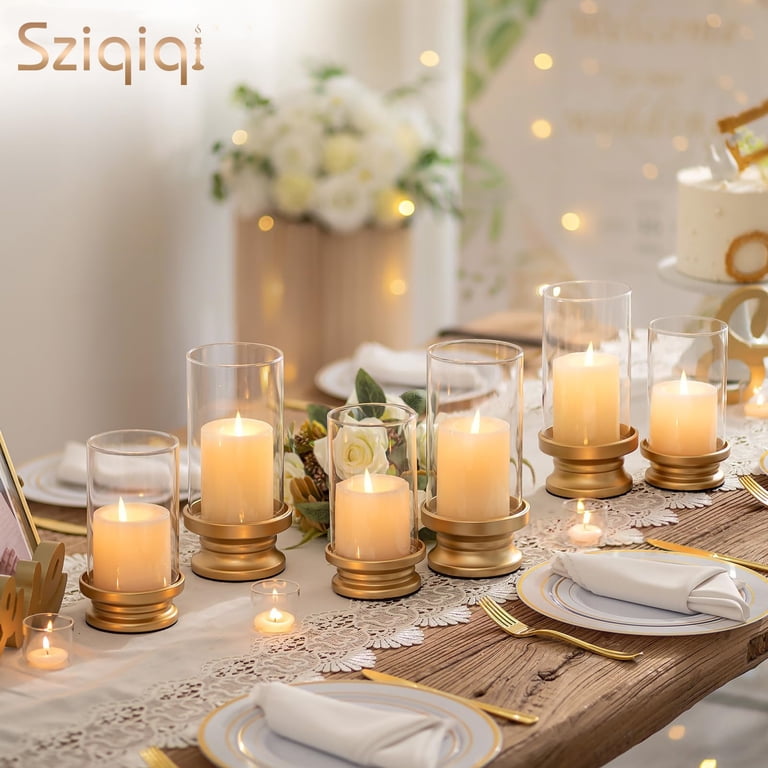 Sziqiqi Gold Hurricane Candle Holders with Glass Sleeves, 2-Pack photo 3