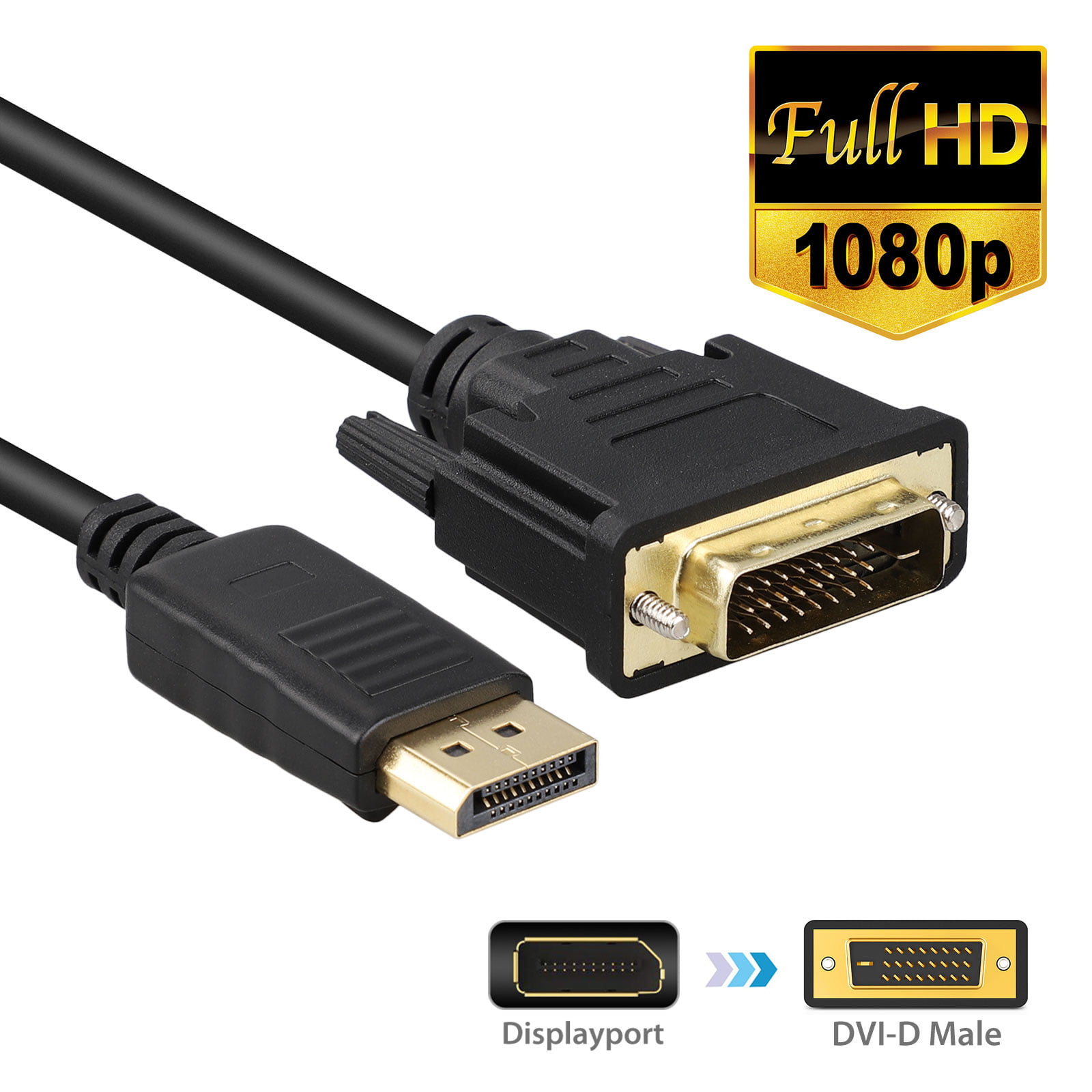 High Speed Mini DisplayPort DP to DVI Male Cable Adapter Converter Gold-Plated 