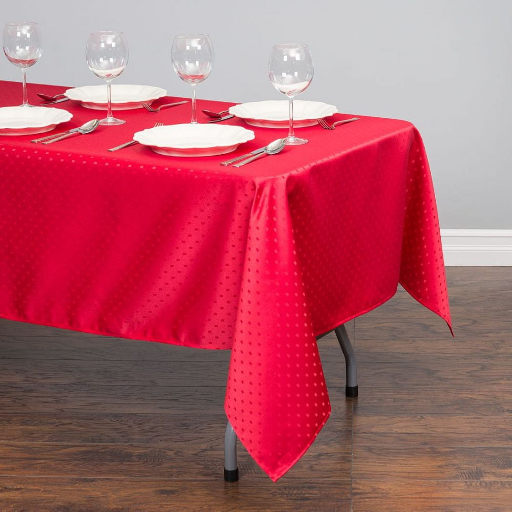 Christmas Fabric Tablecloth, 60" x 102", Square Point Damask, Red
