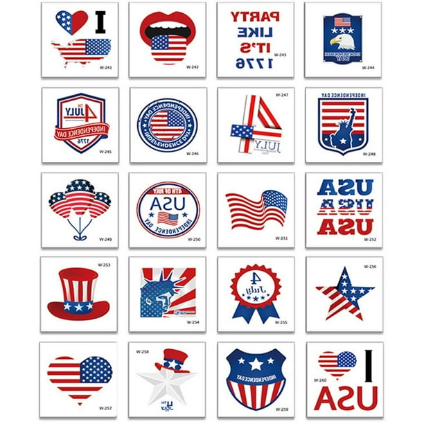 20 Pcs Patriotic Temporary Tattoos American Flag Theme Washable Temporary Tattoos for Children