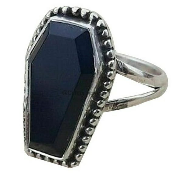 Black Onyx Genuine Gemstone Women's Ring, Natural 925 Sterling Silver, Wiccan Coffin Ring, Gifts For Her, Statement Ring, Promise Ring, Ethnic Ring, Proposal Ring (Black Onyx, Size 7)