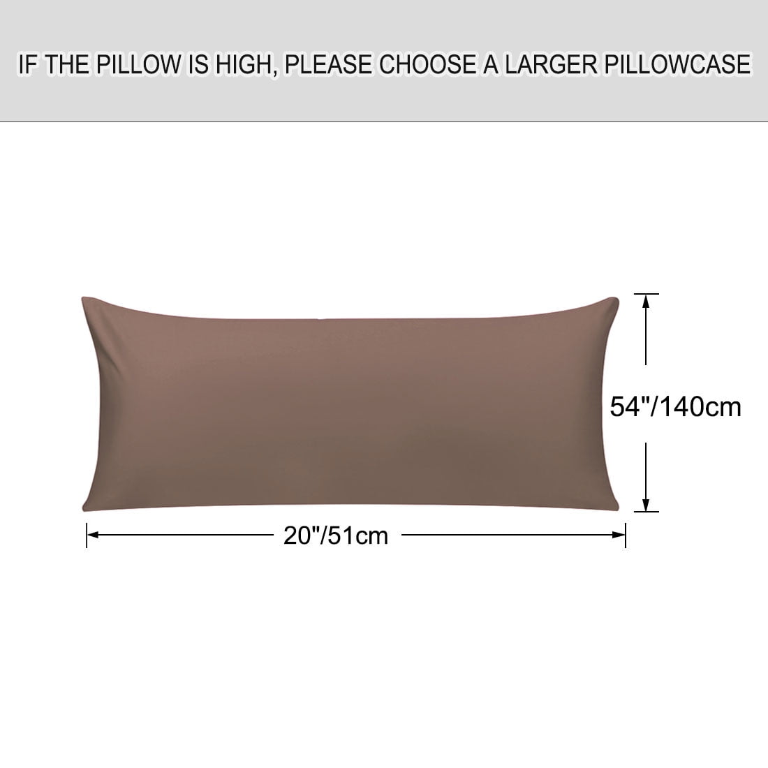 Unique Bargains Pillowcases 2 Pack 100% Cotton Body Pillow Covers Coffee 20" x 54"