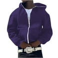 thumbnail image 2 of HOOMEUMY Mens Hoodie Athletic Jacket Drop Shoulder Clothes Fashion 2025 Trendy Classic Solid Coat Front Open Jacket Zipper Design Casual Workout Purple L, 2 of 5