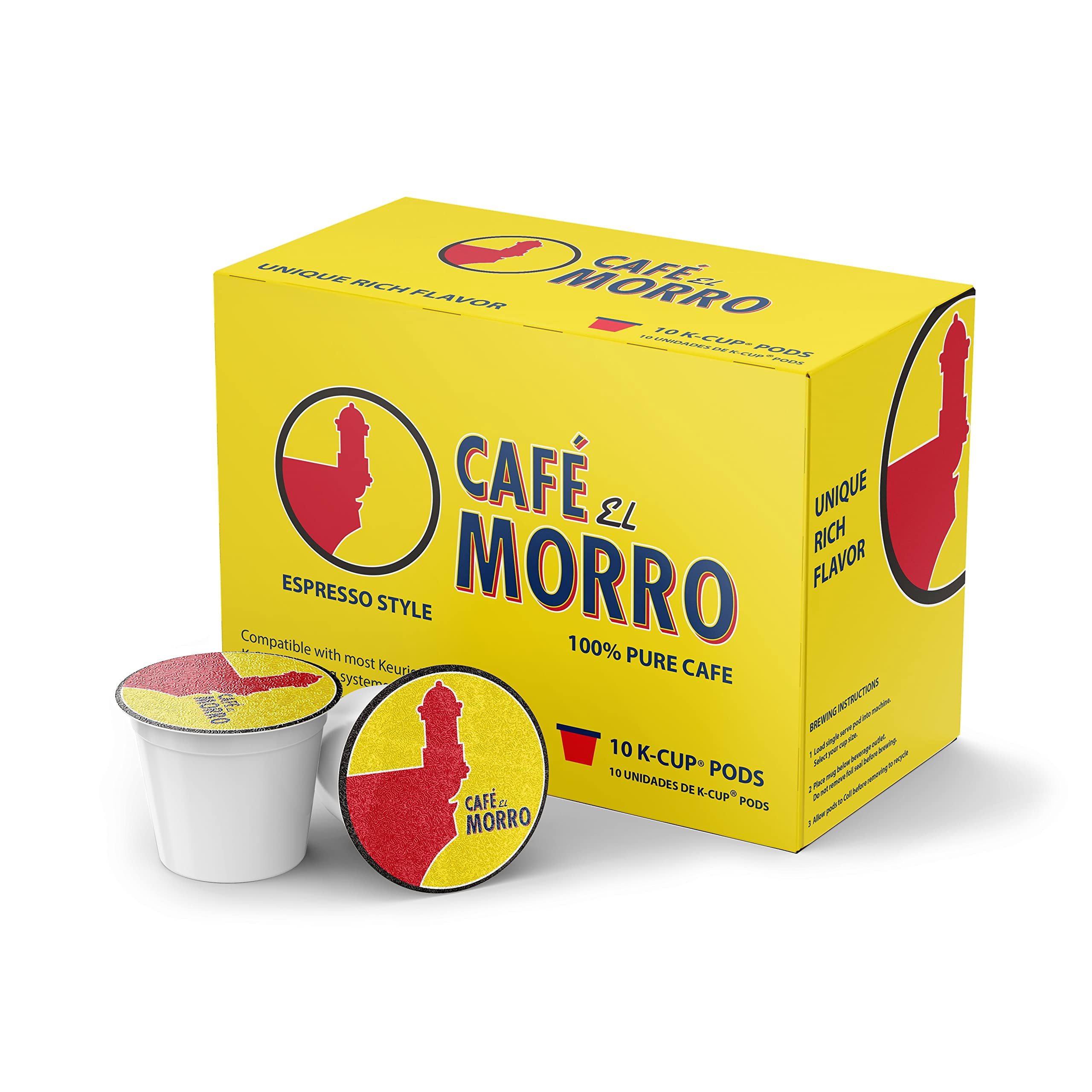 Cafe El Morro Espresso Single-Serve Pods (10 Count) Compatible with Keurig K-Cup Brewers