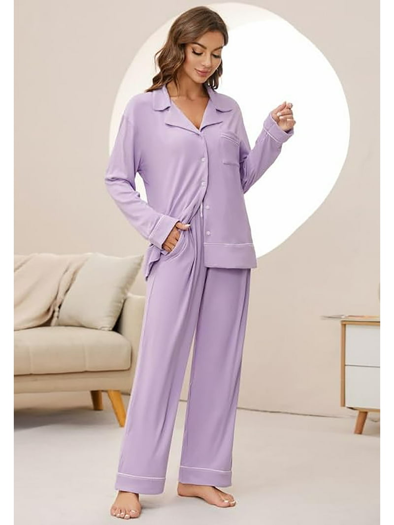 HEARTNICE Women Pajama Sets, Button Up Long Sleeve knit Sleepwear