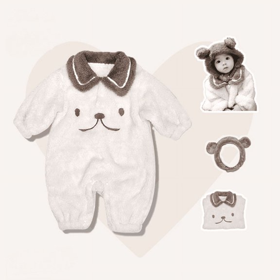 Yidarton 3-6M Baby Winter New Coral Fleece Home Climbing Clothing Baby Lapel Ha Flannel Padded Jumpsuit With Hat