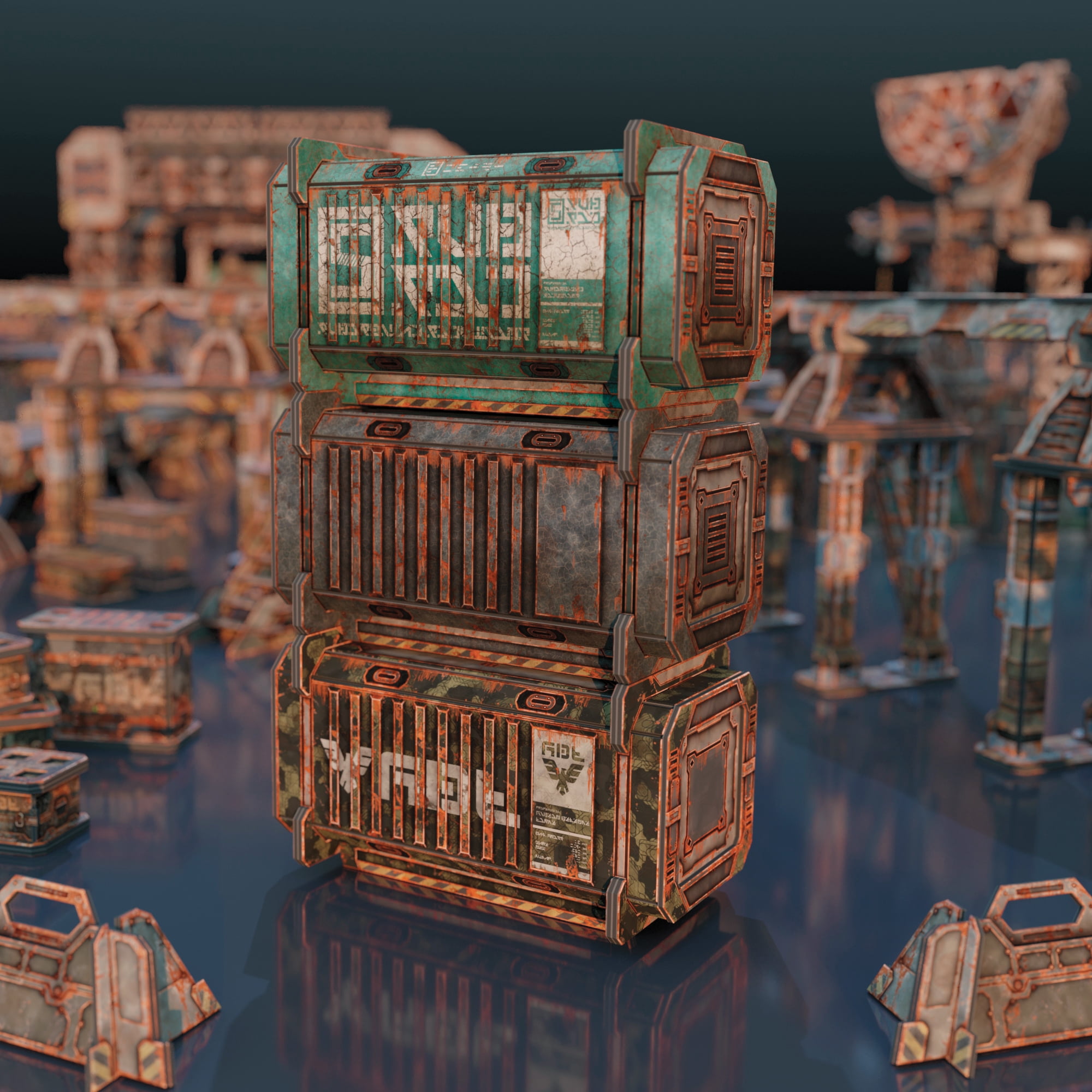 TinkerTurf Sci-Fi Terrain: Cargo Containers Series 4 Add-On - Abandoned Theme
