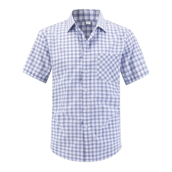 Jessboyy Mens Plaid Button Down Shirts with Pockets Short Sleeve Cotton Shirts Summer Business Casual Tops Regular Fit Going Out Work Shirt Blue L