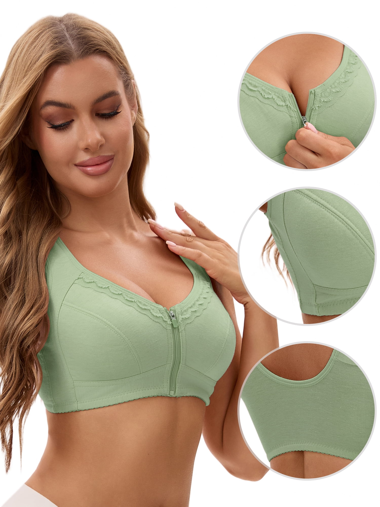 Unique Bargains Women's Wirefree Tank Back Bralette Wide Straps Bras Green 40 D