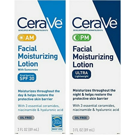 CeraVe Day & Night Face Lotion Skin Care Set | Contains CeraVe AM Face Moisturizer with SPF 30 and CeraVe PM Face