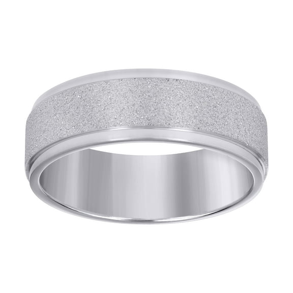 Stainless Steel Men's Comfort Fit Stone Finish Inlay Silver 8mm Wedding Band | Size 9