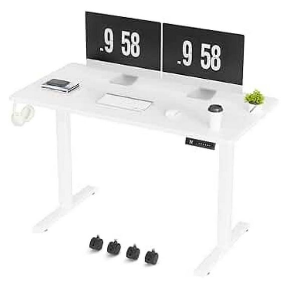 SONGMY Electric Standing Desk, 47 x 24 Inches Height Adjustable Desk with Removable Casters, Home Office Computer Desk (White)
