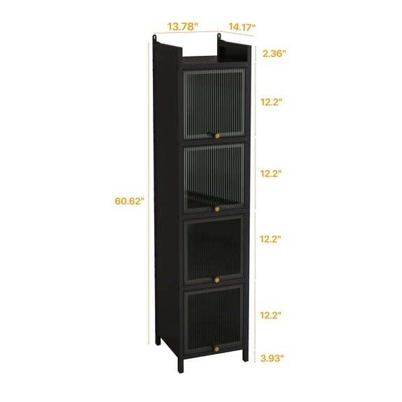 Living Room Cabinets Modern Four-tier Glass Door Cabinet with Featuring Five-tier Storage, for Entryway Living Room Bathroom Dining Room,Black,Metal Cabinets