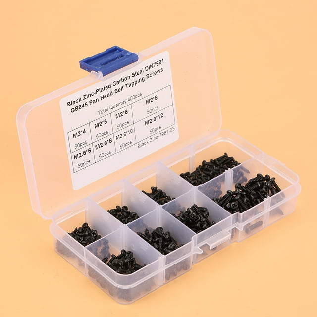 Pan Head Tapping Screw, 400Pcs Black M2/M2.6 Pan Head Self Tapping Screws Set Assortment Kit Hex Socket Tapping Screw
