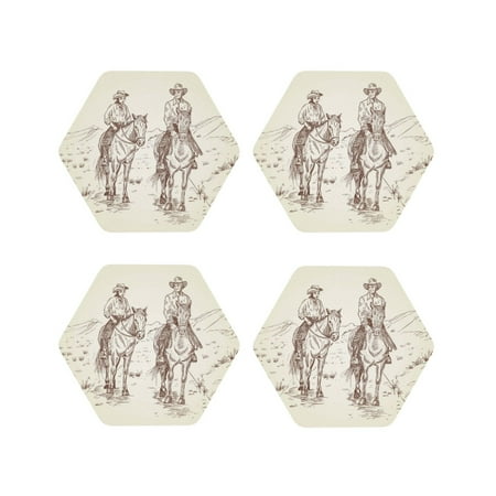 

Vsdgher Cowboys Riding Horses In Desert Leather Coasters for Drinks Durable Drink Coasters 4 Set for Tabletop Protection Luxurious Home Décor and Housewarming Gift-Hexagon