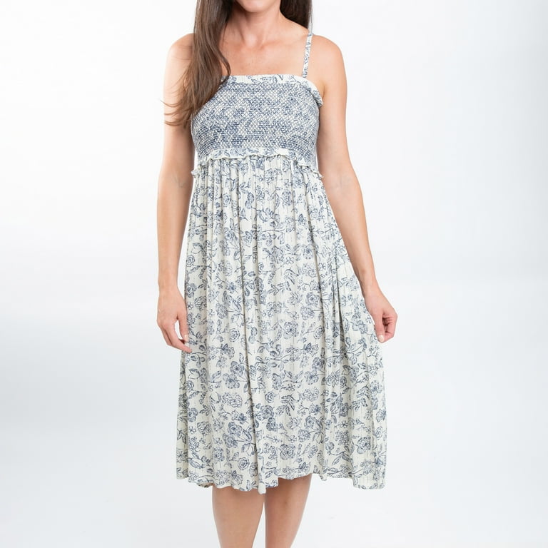 Sarai Smocked Bodice Toile de Jouy Midi Dress XL