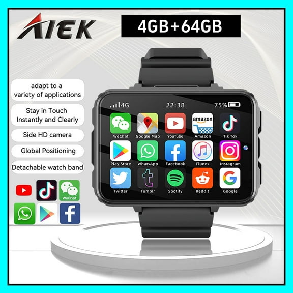 AIEK VP999 4G Smart Watch 2.4inch AMOLED Screen 4GB ROM 64GB RAM With GPS WiFi SIM Slot 1500mAh Large Battery Google Play Compatible